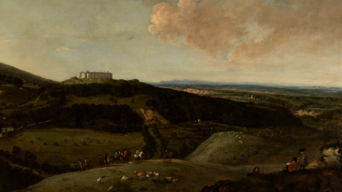 Paentiad olew ar gynfas o Gastell y Waun gan Pieter Tillemans, o gyfeiriad y de